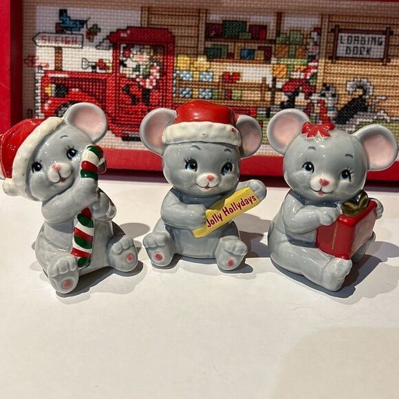 Russ Berrie Vintage Christmas Mouse Mice Set of 3 - Picture 1 of 6
